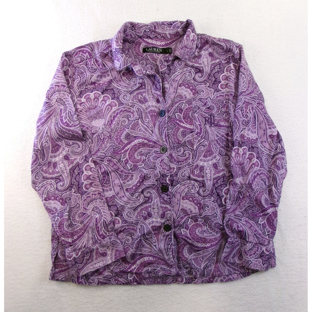 Lauren Ralph Lauren Purple‎ Paisley Button Up Pajama Top L LN92193